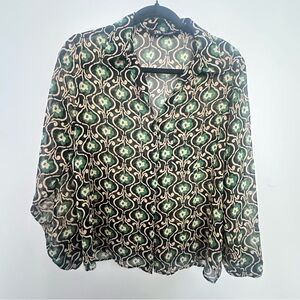 Zara Black and Green Patterned Blouse